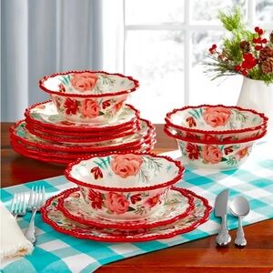 The Pioneer Woman Red and White Floral Dinnerware Set